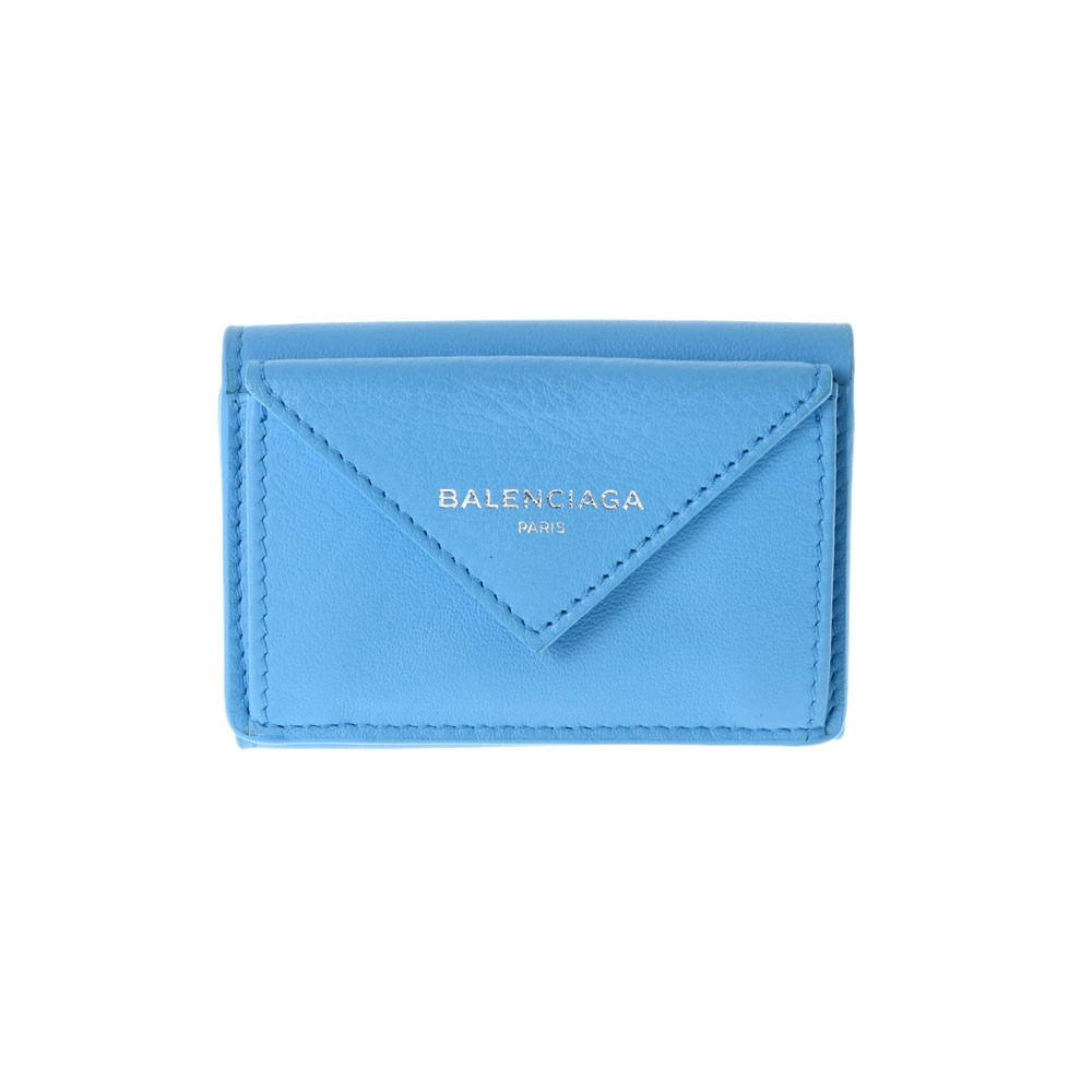 BALENCIAGA Paper Wallet Turquoise Blue Calf Tri fold